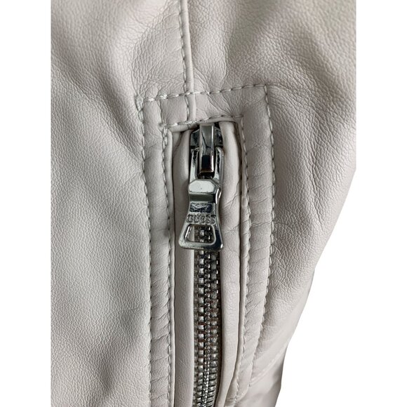 VTG Guess Cream Faux Leather Biker Jacket W/ Zip Cuffs RH10188 Sz S - Picture 13 of 13